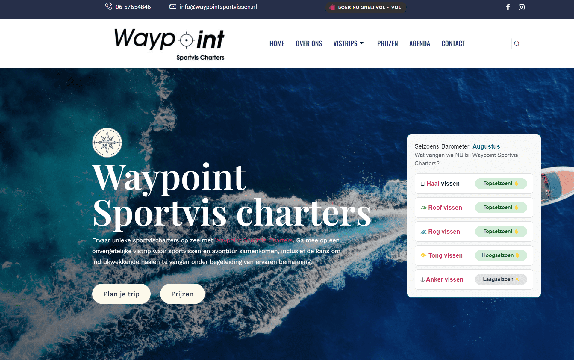 Waypoint Sportvis Charters webdesign en LiteSpeed hosting door Beheer Mijn Website